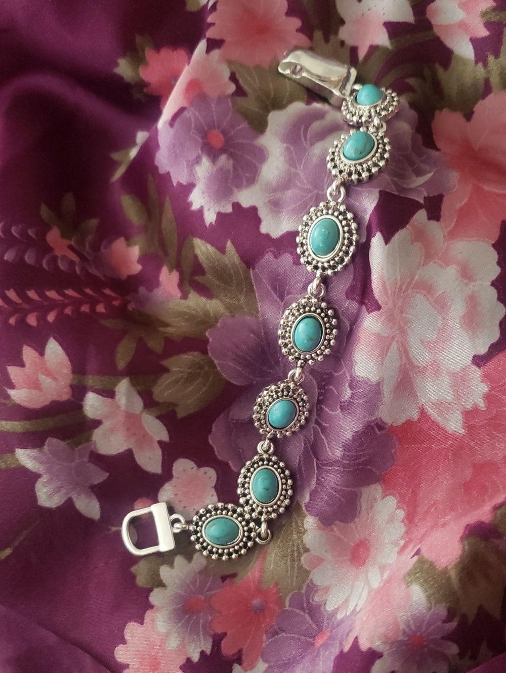Silvertone & Faux Turquois Bracelet With Magnetic Clasp